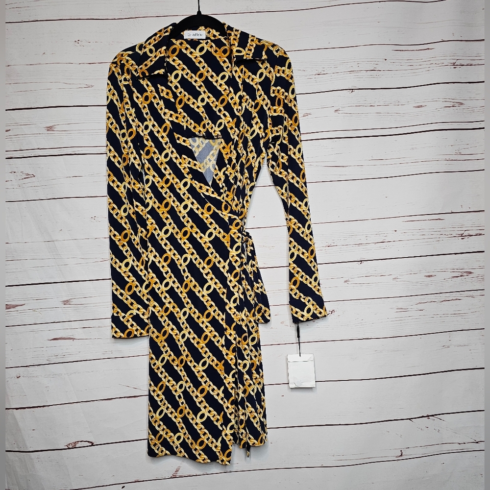 Calvin Klein Chain Pattern Faux Wrap Dress